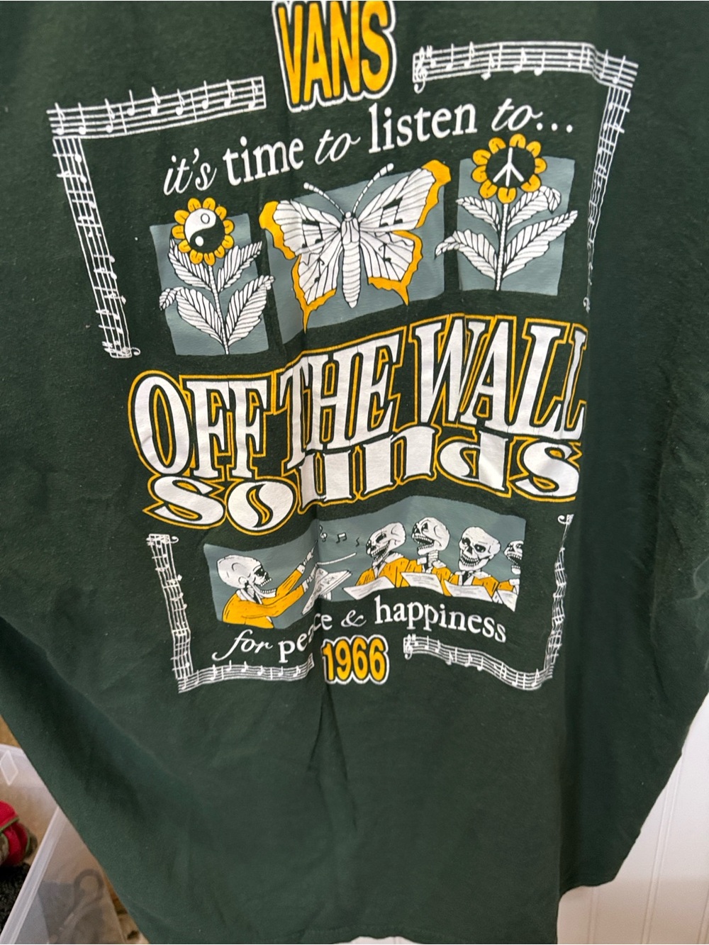 Vans Men's Forest Green Short Sleeve Logo Tee with Yellow Accent